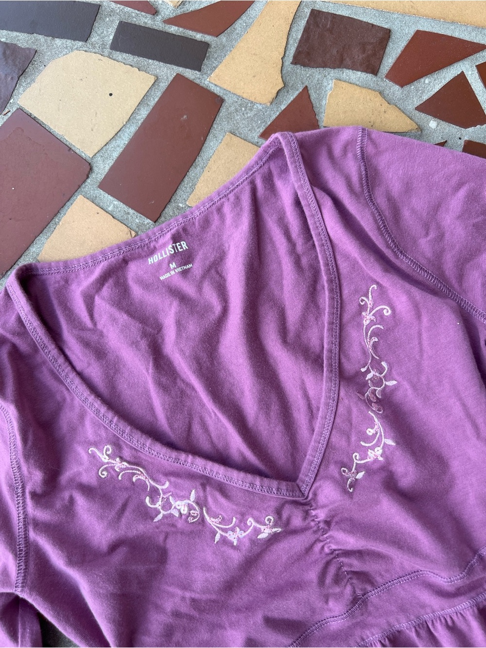 Hollister Purple V-Neck Long-Sleeve Top with Embroidery - Picture 2 of 5